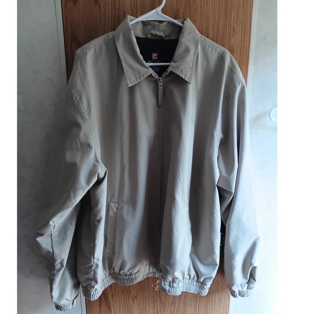 Chaps Mens XL Golf Jacket Beige Full Zip Dadcore Country Club Windbreaker Preppy